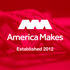 America Makes logo on a red background with the text "Established 2012" below the logo.